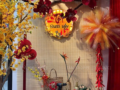 [Order 3 - 5 ngày] Bảng treo Tết Sum Vầy đèn Led [Bằng gỗ - Cắm điện] ĐK 60cm BANGTREO-TET-01